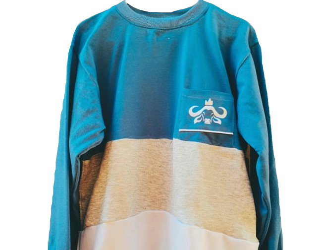 blue beige sweater